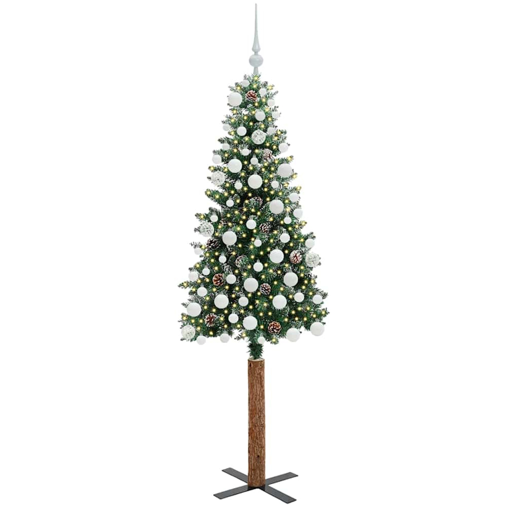 vidaXL Green Snow Flocked Artificial Christmas Tree with Pinecones LEDs White Ornaments 6ft Image 1