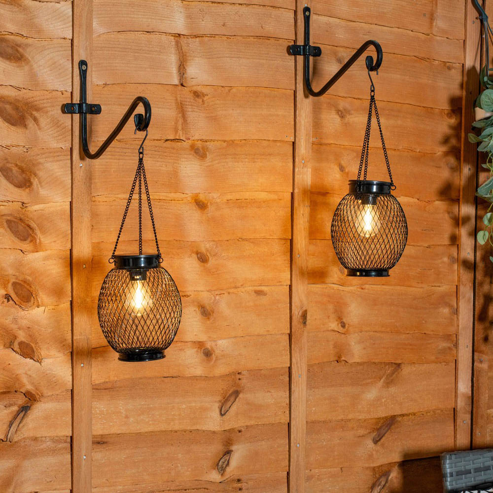 ValueLights Black Metal Mesh Cage Solar Powered Outdoor Garden Lantern Light 2 Pack Image 2
