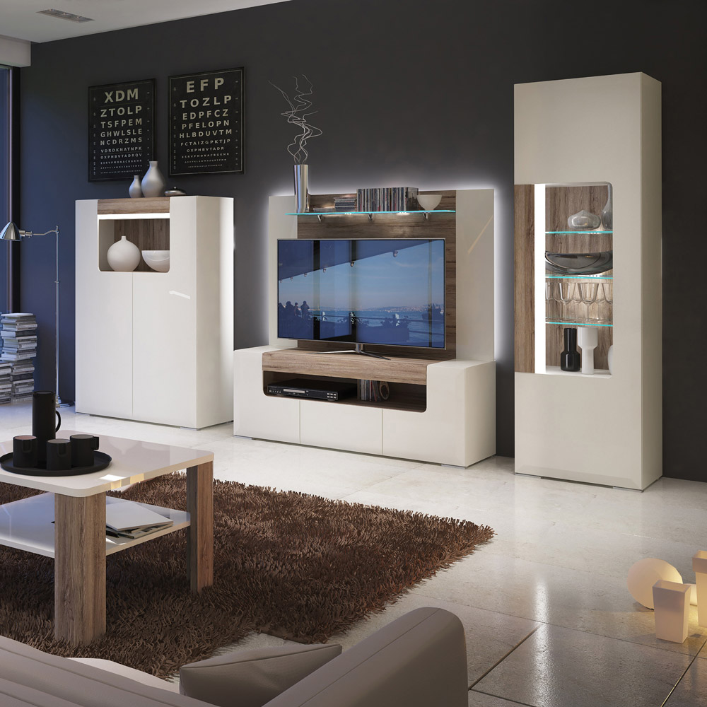 Florence Toronto Single Door White and San Remo Oak Glazed Narrow Display Cabinet Image 8