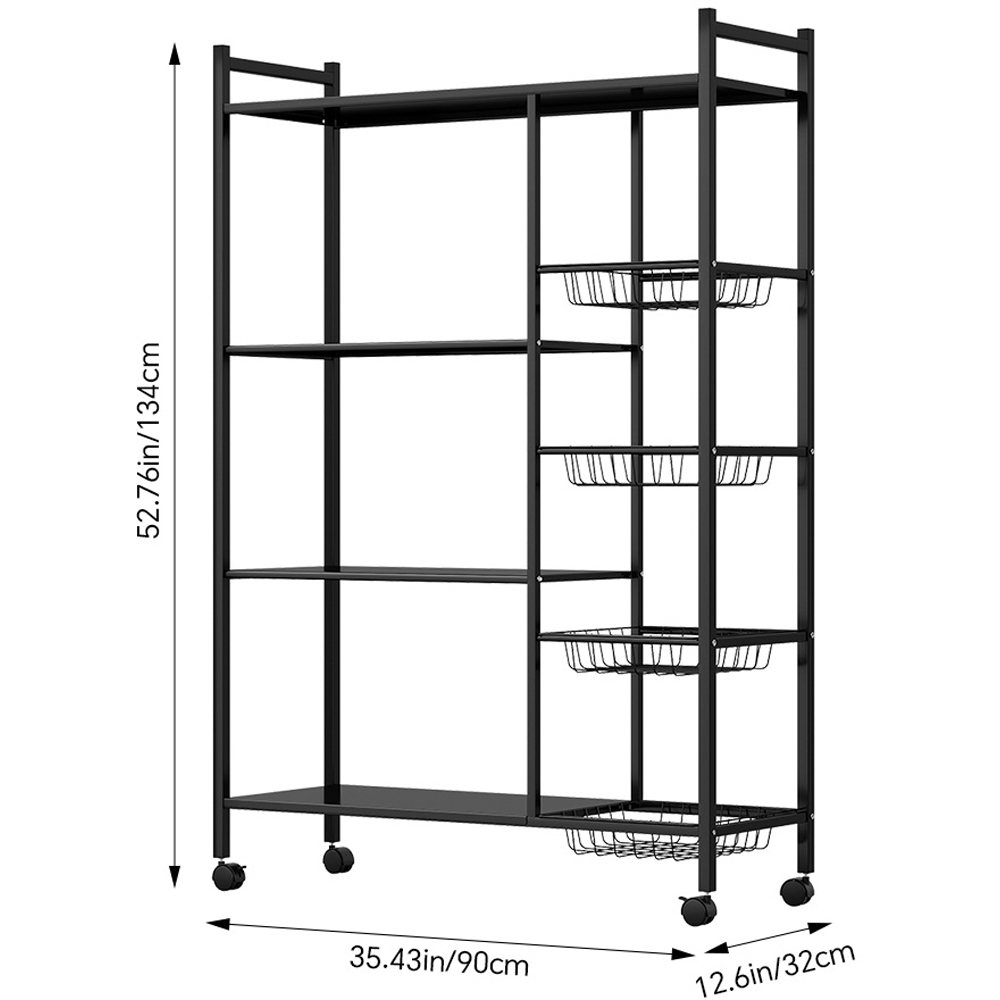 Living and Home 4-Tier Black Microwave Storage Rack on Wheel Image 8