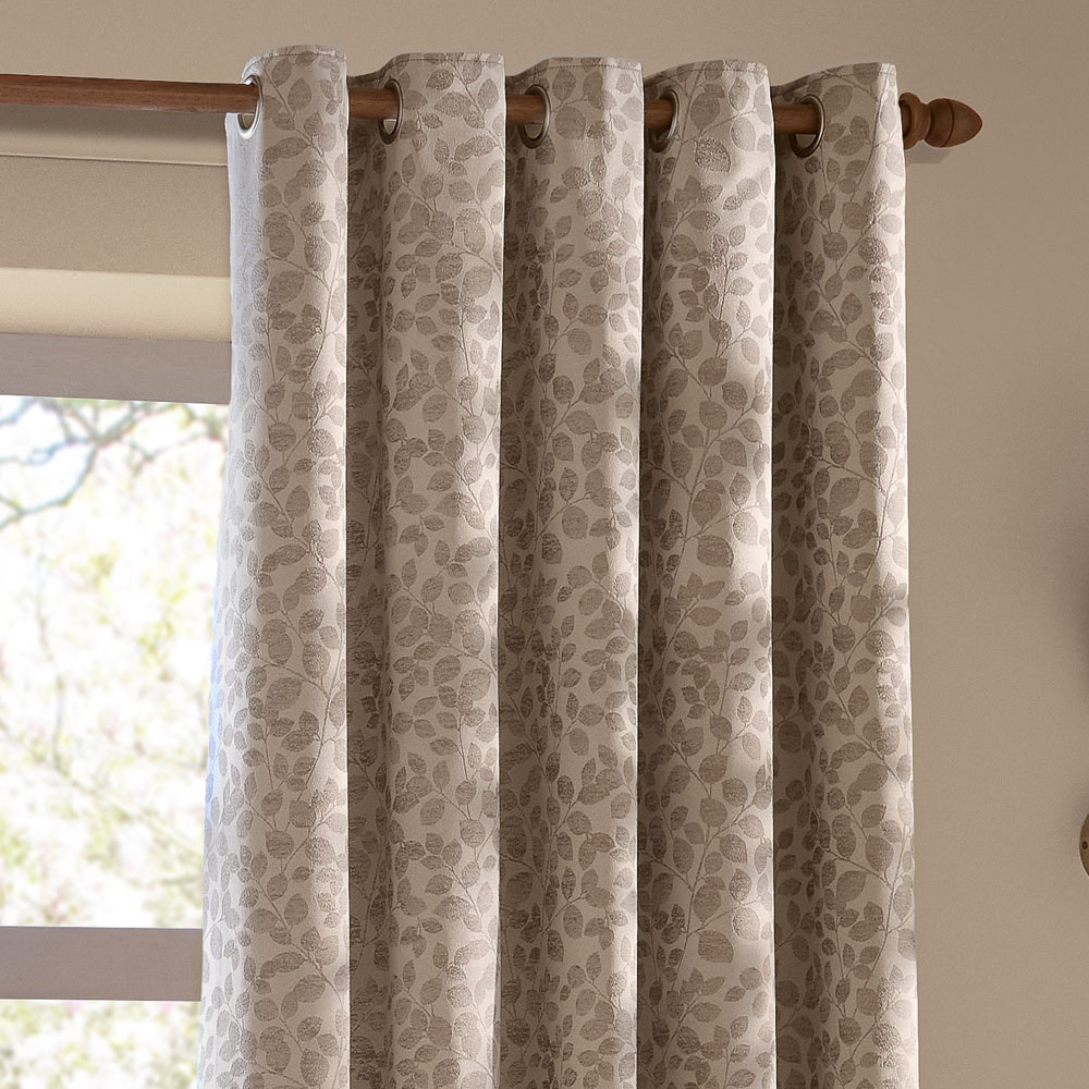 Wylder Grace Leaf Taupe Jacquard Fully Lined Eyelet Curtains 229 x 183cm Image 4