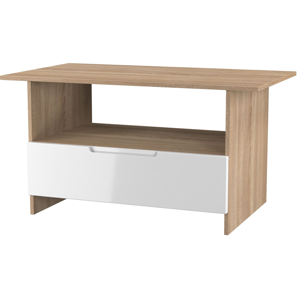 Crowndale Milan Single Drawer Single Shelf White Gloss and Bardolino Oak Coffee Table Ready Assembled Image 4