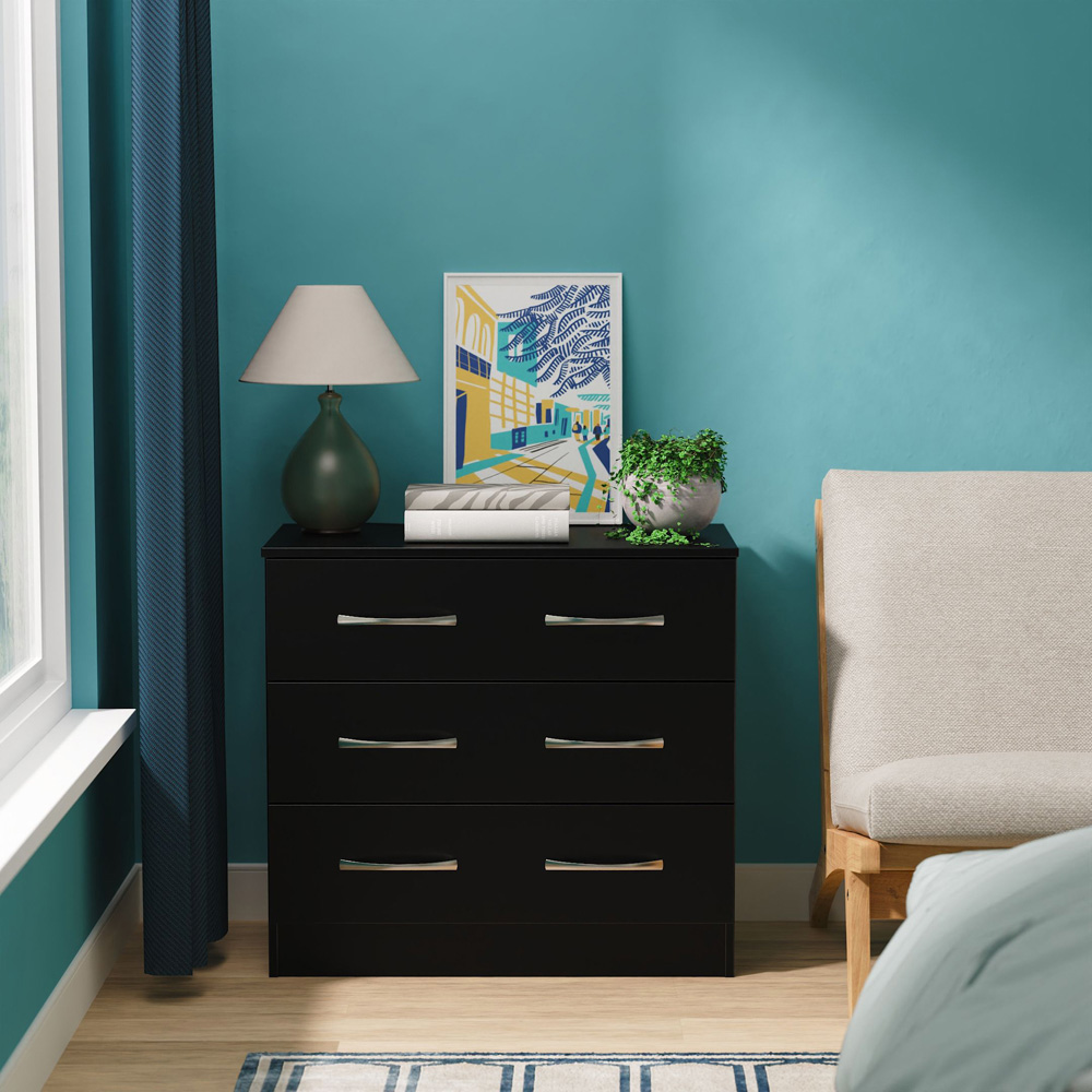 Crowndale Avon 3 Drawer Matt Black Chest of Drawers Ready Assembled Image 7