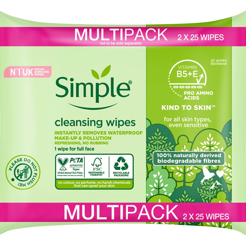 Simple Biodegradable Cleansing Wipes 50 Wipes Image 3