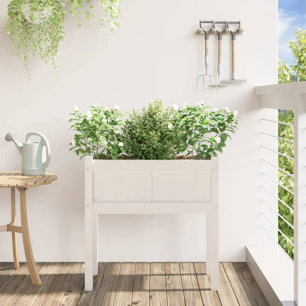 vidaXL White Solid Pine Wood Garden Planter with Legs 71 x 70 x 31cm Image 2