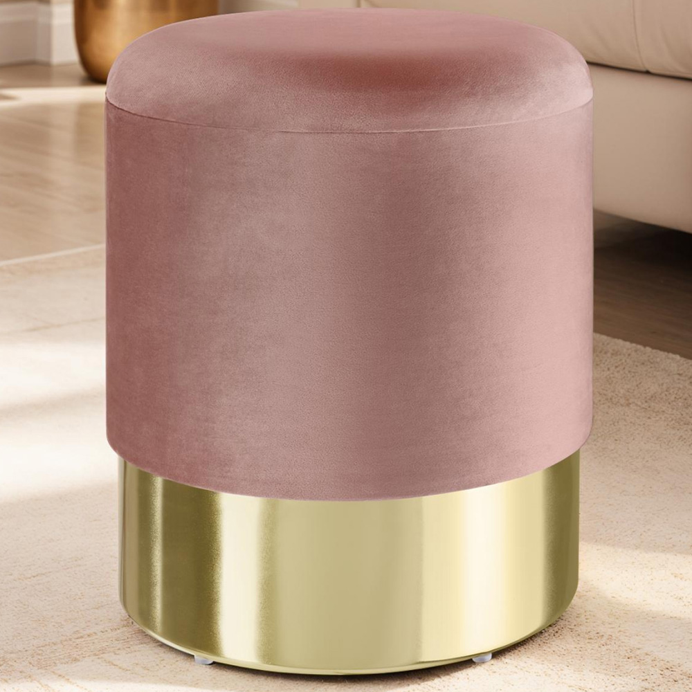 tectake Sarina Rose Velvet Look Padded Round Stool with Storage Image 1