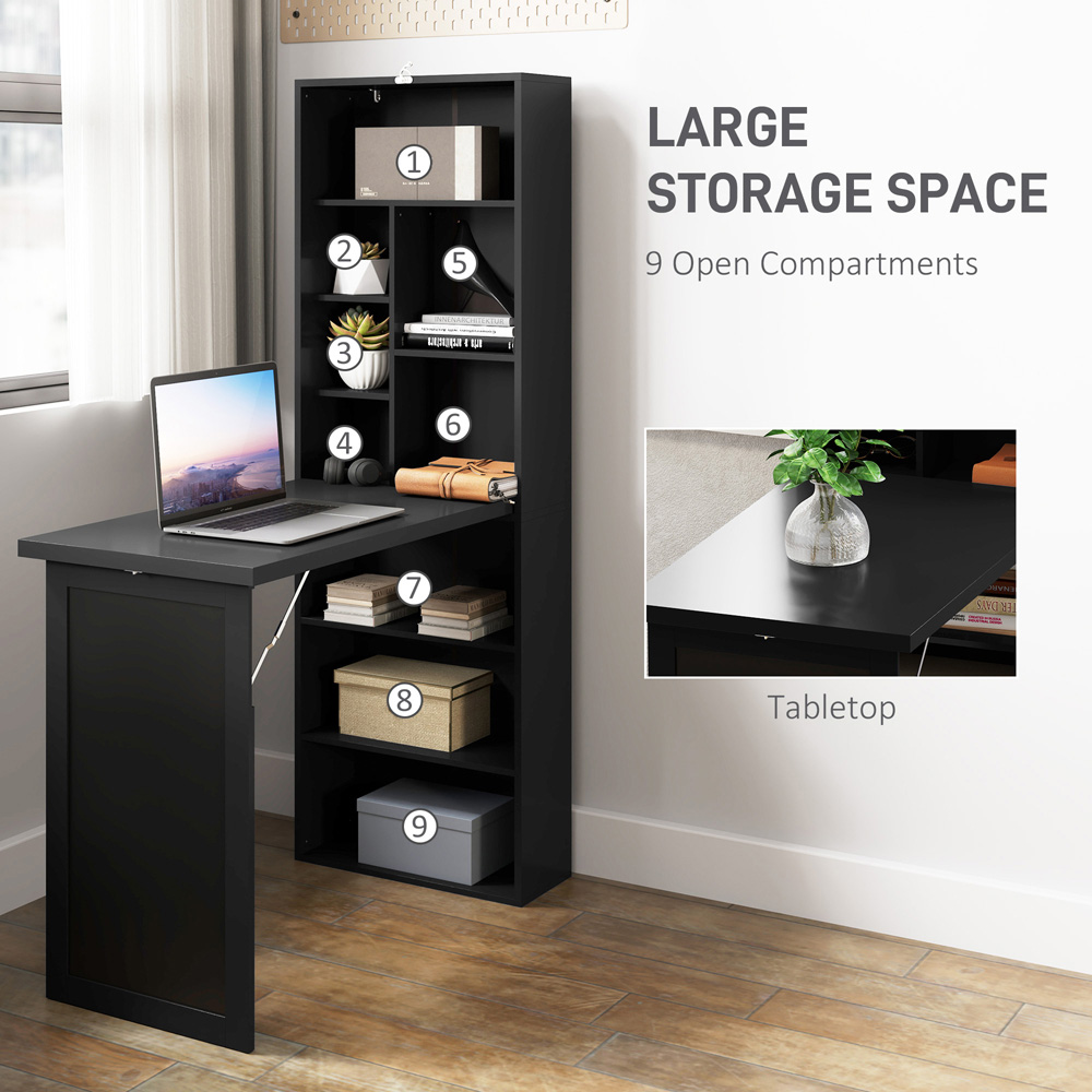 Portland 9 Shelf Multifunctional Convertible Workstation Desk with Blackboard Black Image 8