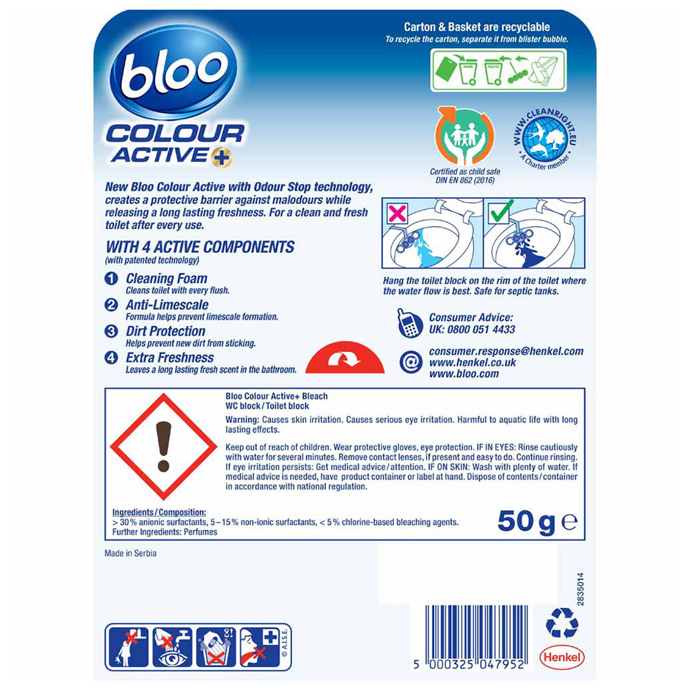Bloo Colour Active Bleach Toilet Rim Block 50g Image 2