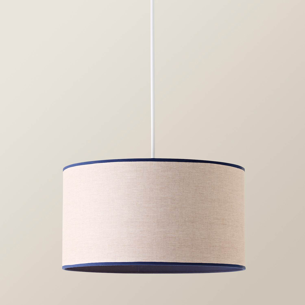 ValueLights Kiara Natural Linen Large Lamp Shade with Navy Trim Inner 45cm Image 4