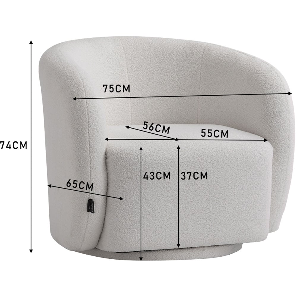 Living and Home White Teddy Fleece Swivel Upholstered Tub Chair Image 9