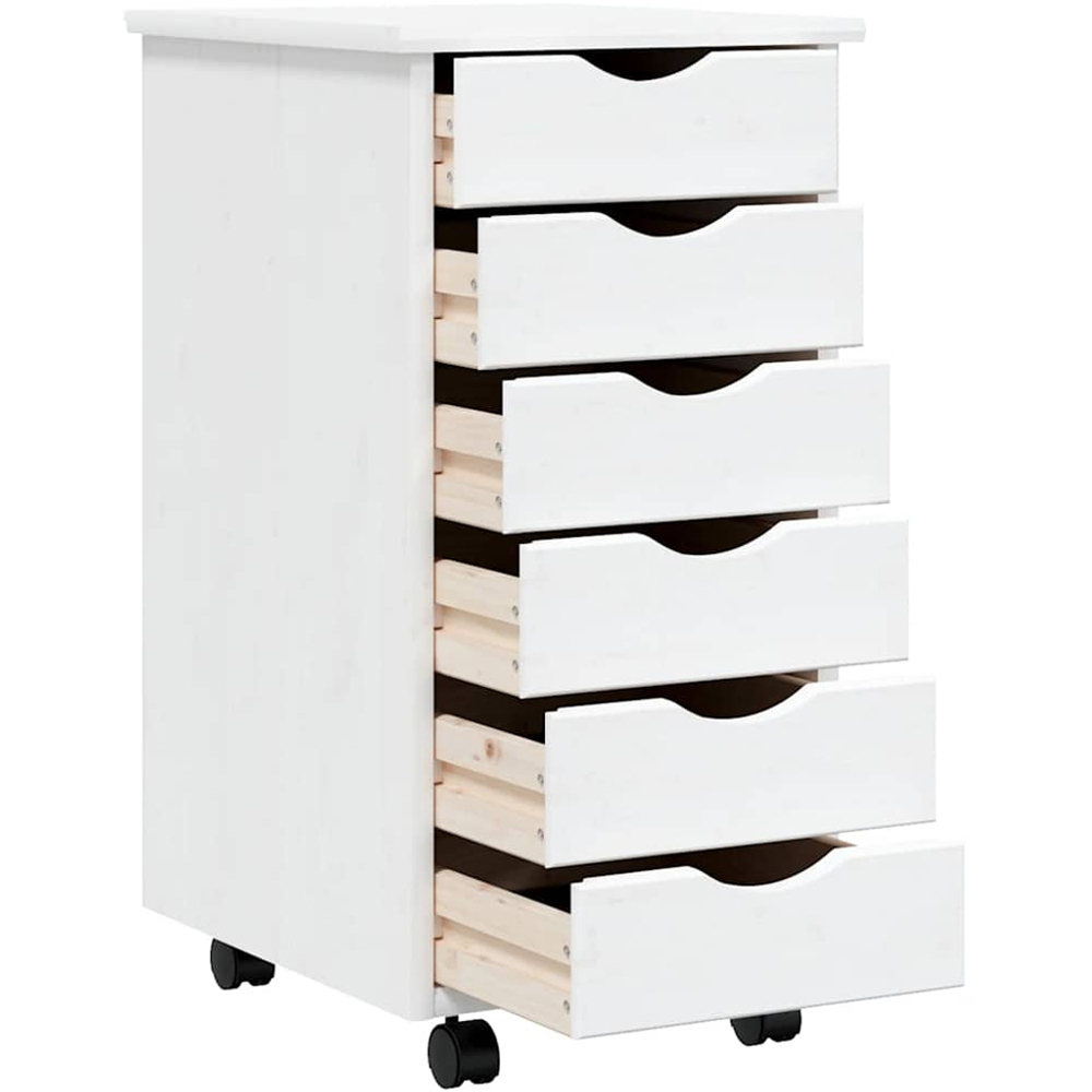 vidaXL Moss 6 Drawer White Solid Pine Wood Rolling Cabinet Image 3