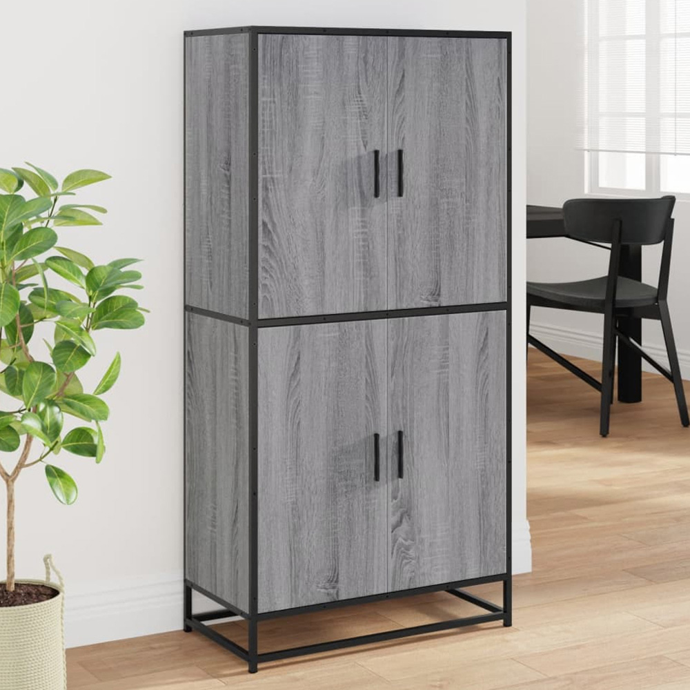 vidaXL 4 Door Grey Sonoma and Black Highboard Image 1