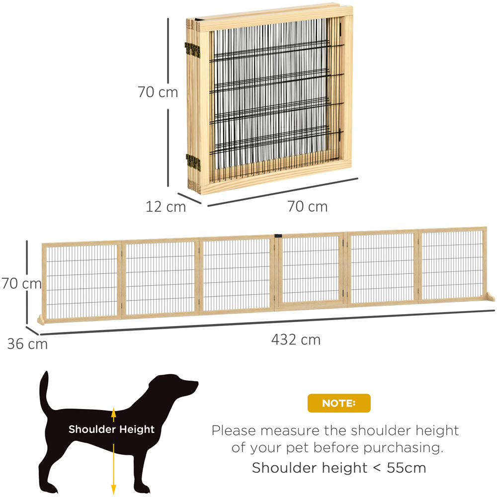 PawHut Brown 6 Panel Wooden Freestanding Foldable Pet Safety Gate Image 7