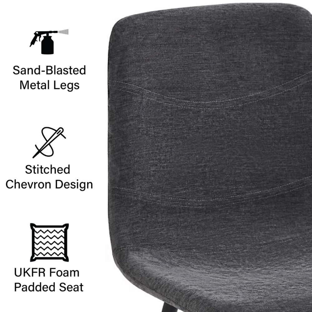 FWStyle Evie Set of 4 Grey and Black Linen Upholstered Steel Frame Dining Chair Image 7