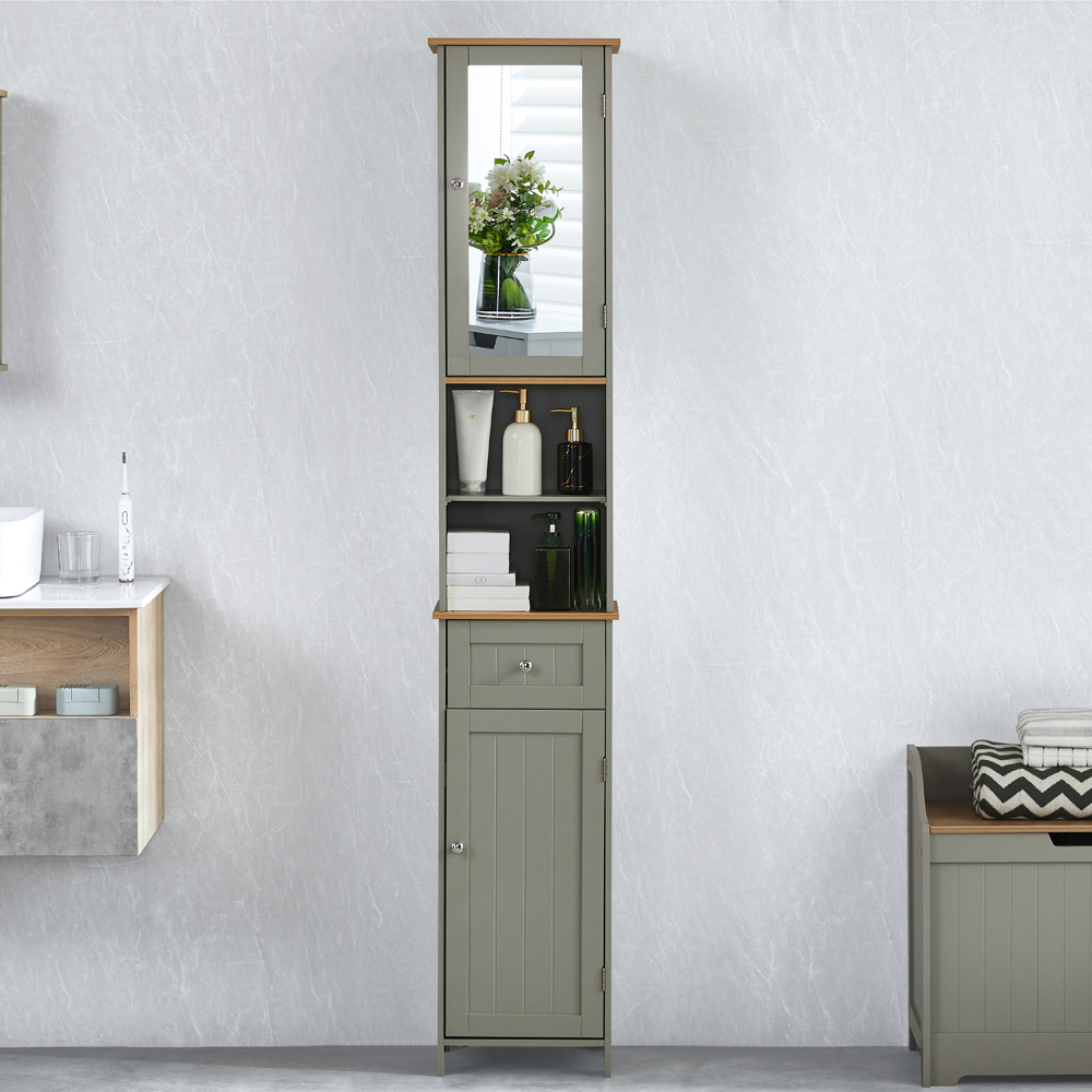BATH VIDA Priano 2 Door Single Drawer Mirrored Tall Floor Cabinet Image 3