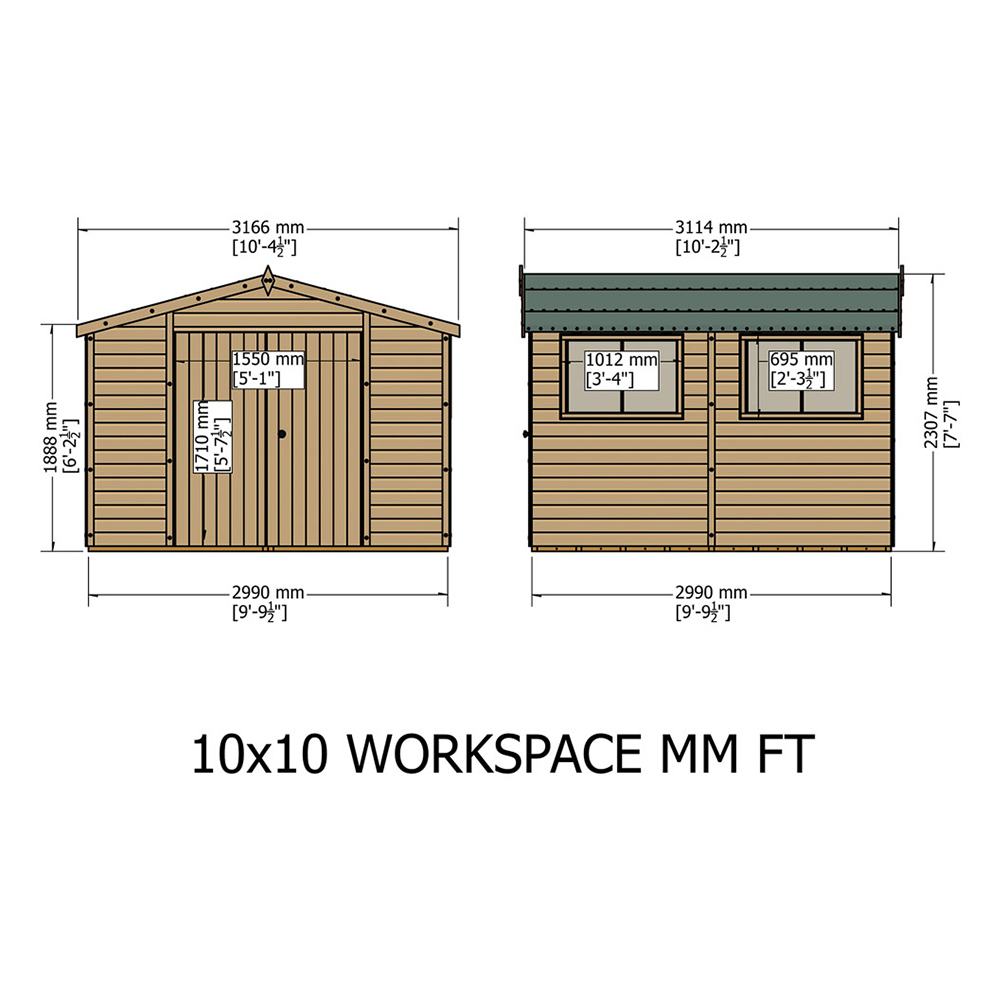 Shire 10 x 10ft Double Door Shiplap Workspace Apex Shed Image 4