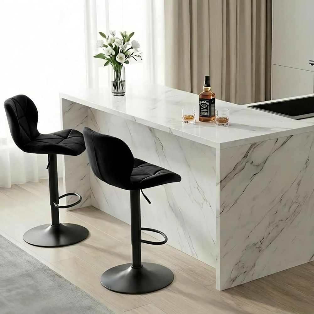 Alivio Black Velvet Height Adjustable Swivel Bar Stool Set of 2 Image 3
