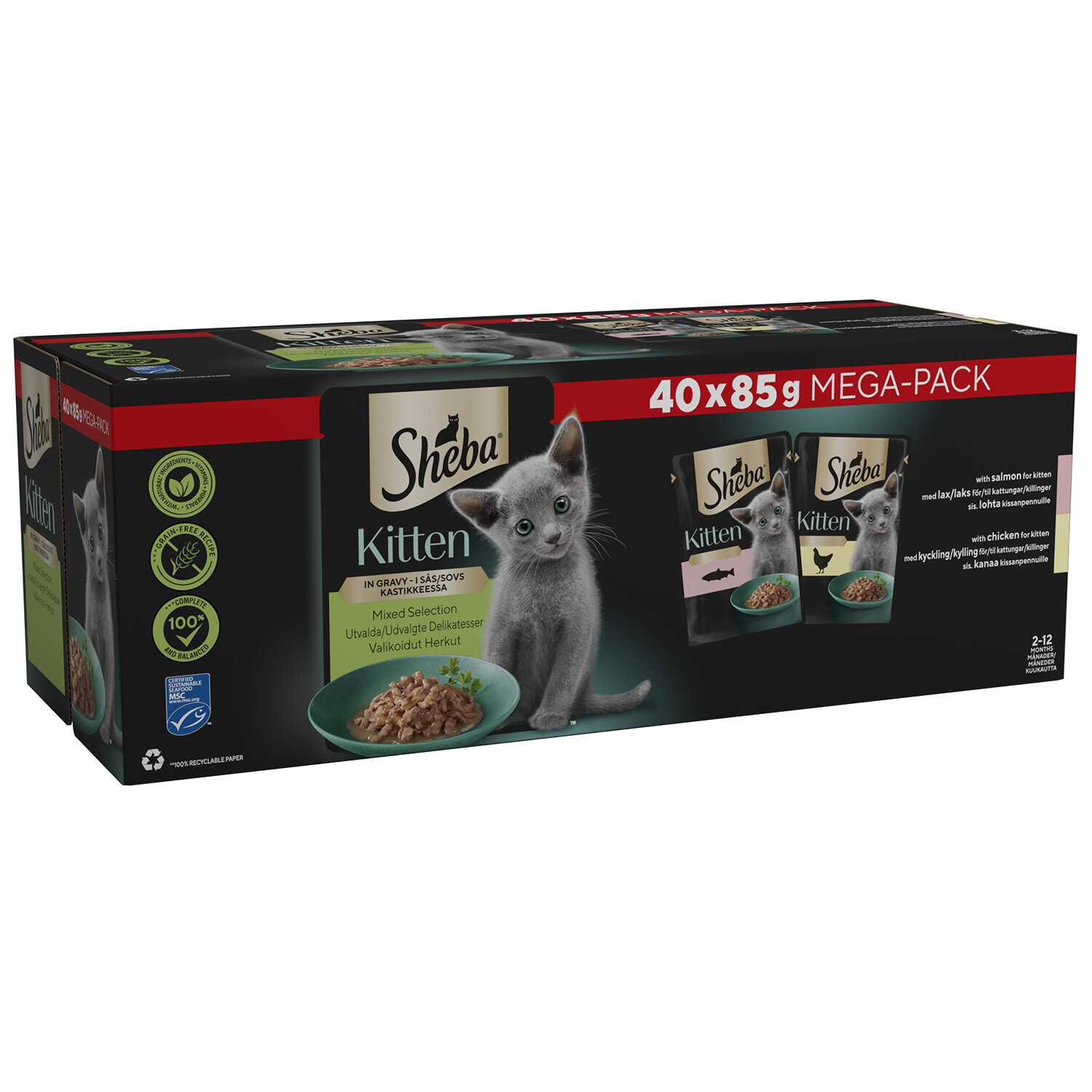 Sheba Mixed Selection Kitten Food Pouches in Gravy - 40 Image 3