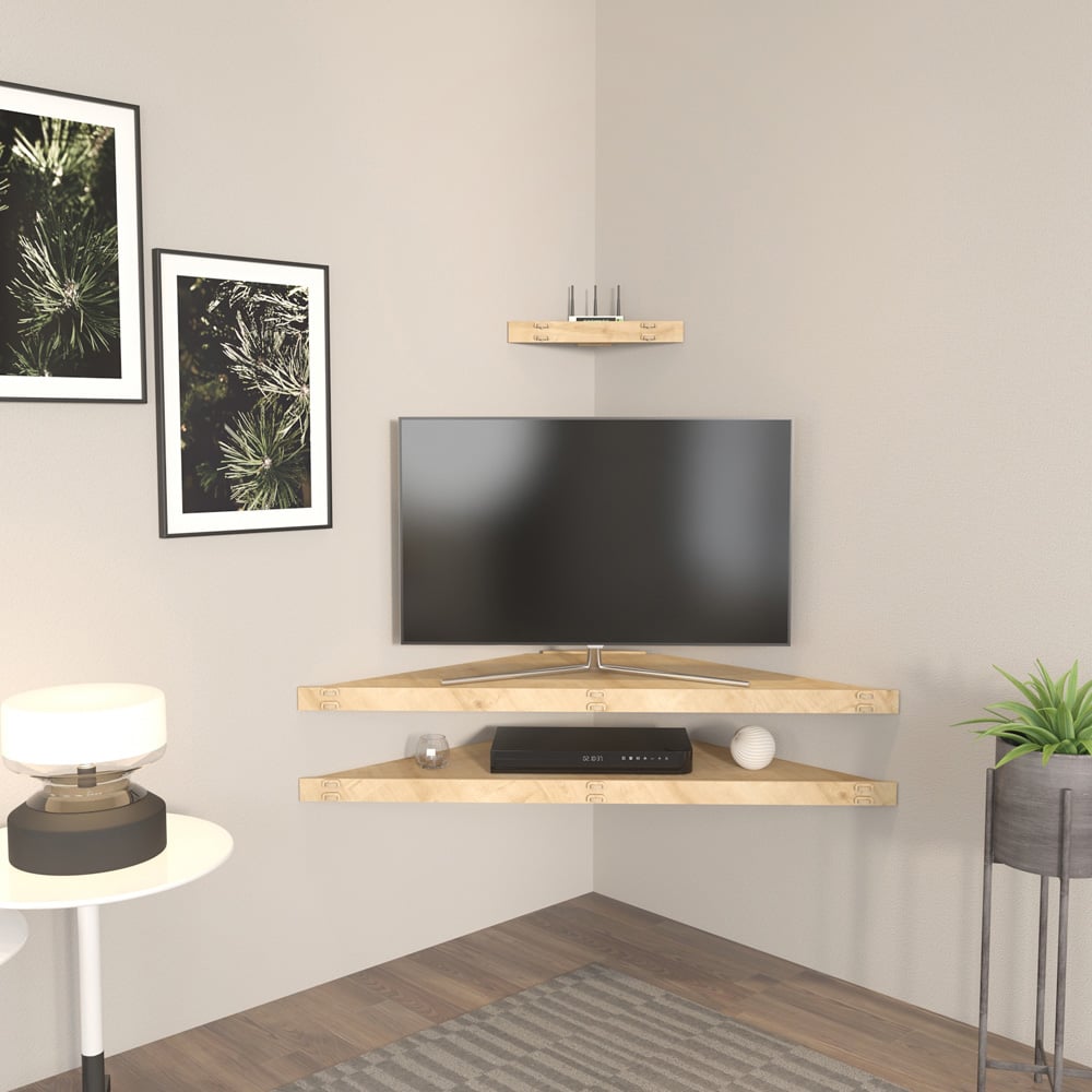 Decorotika Mensi Corner 3 Piece Wall Mounted Corner TV Unit Set Image 5