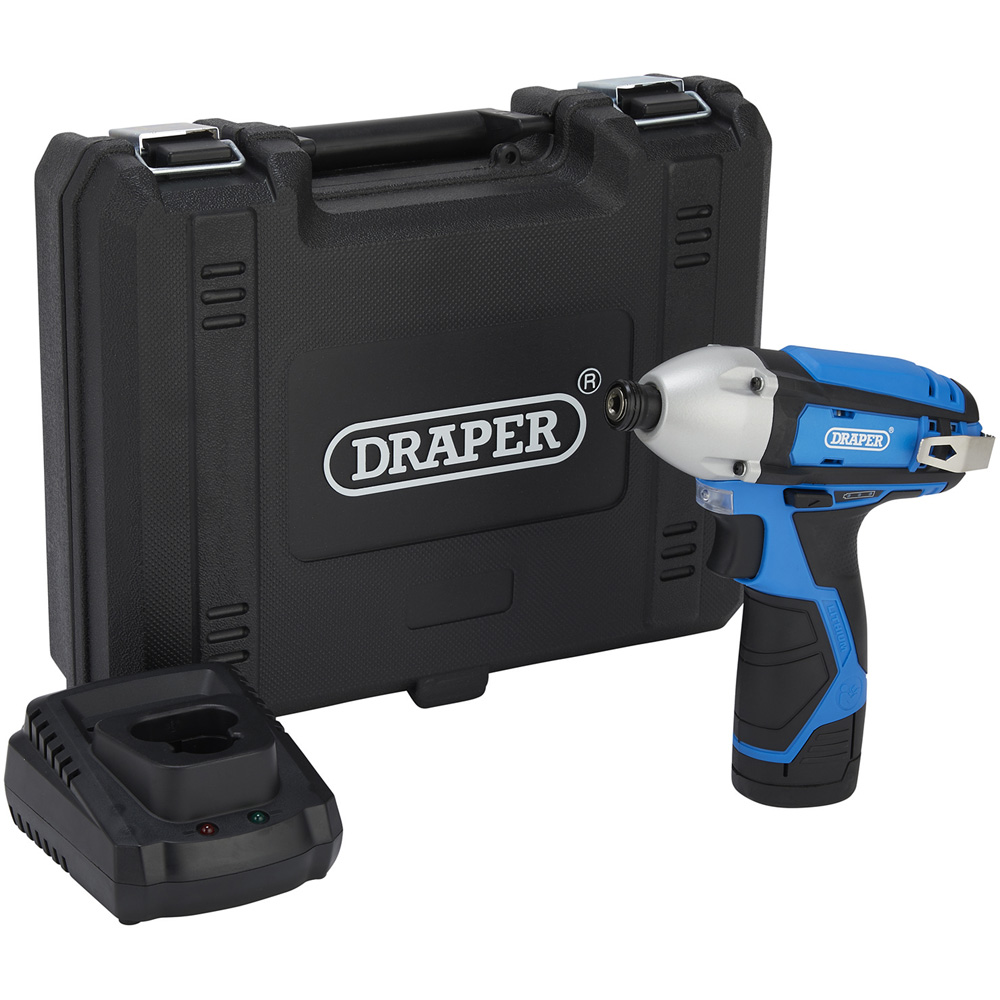 Draper 12V 1/4 inch 1.5Ah Lithium-Ion Cordless Impact Driver with Battery Charger Image 1