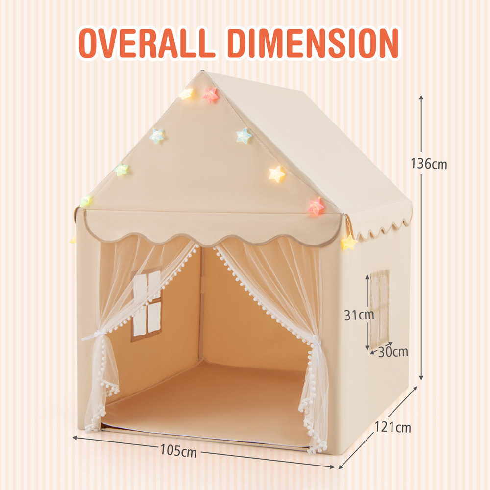 Costway Beige Large Kids Play House with Washable Mat and Star Light Image 7