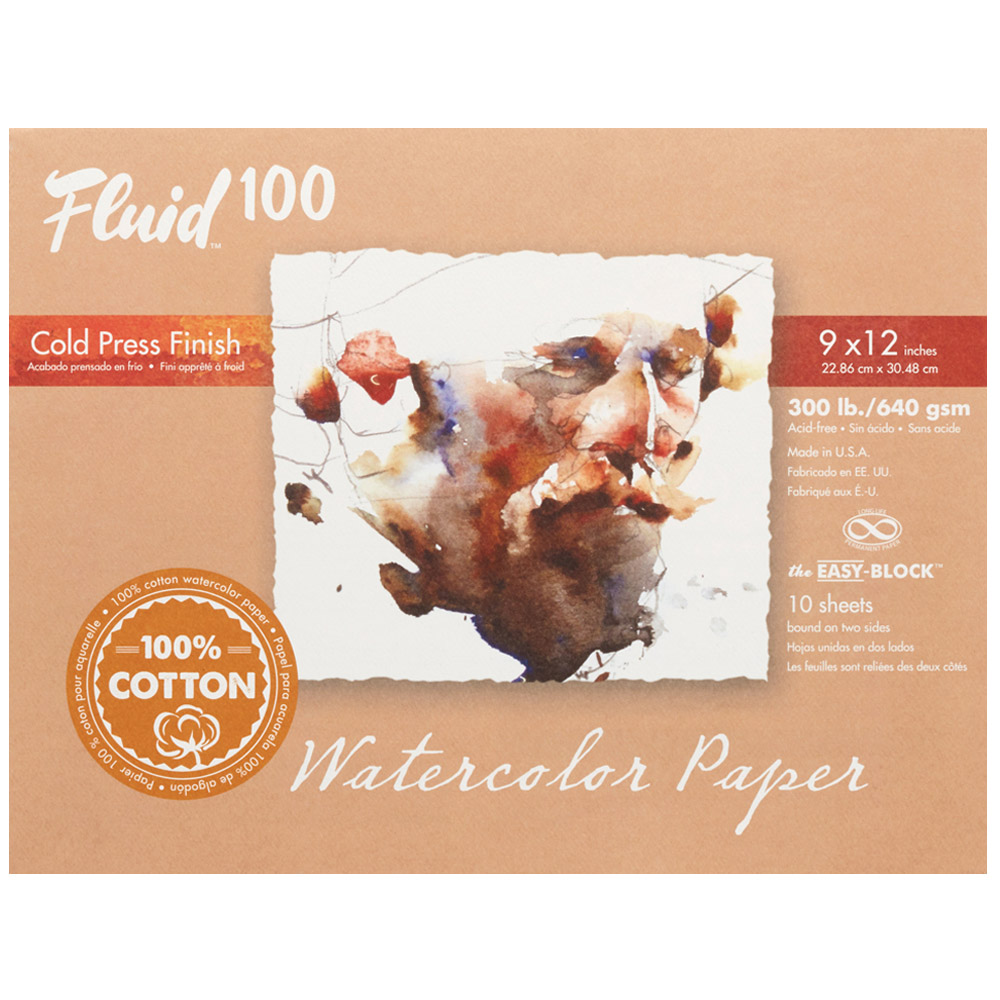 Speedball Fluid 100 White Cold Press Watercolour Paper Block 9 x 12inch 136kg Image