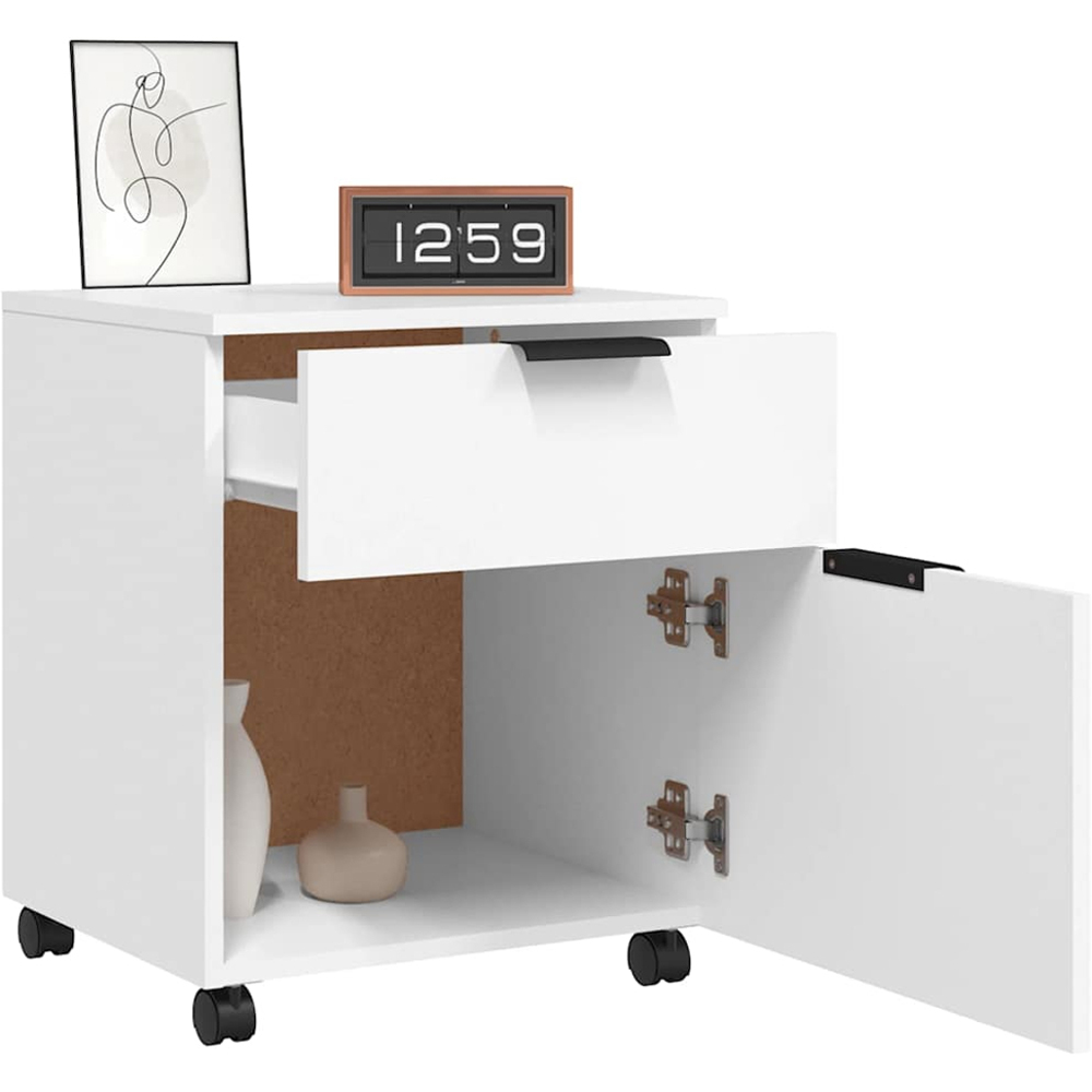 vidaXL Single Door Single Drawer White File Cabinet with Swivel Wheels Image 5