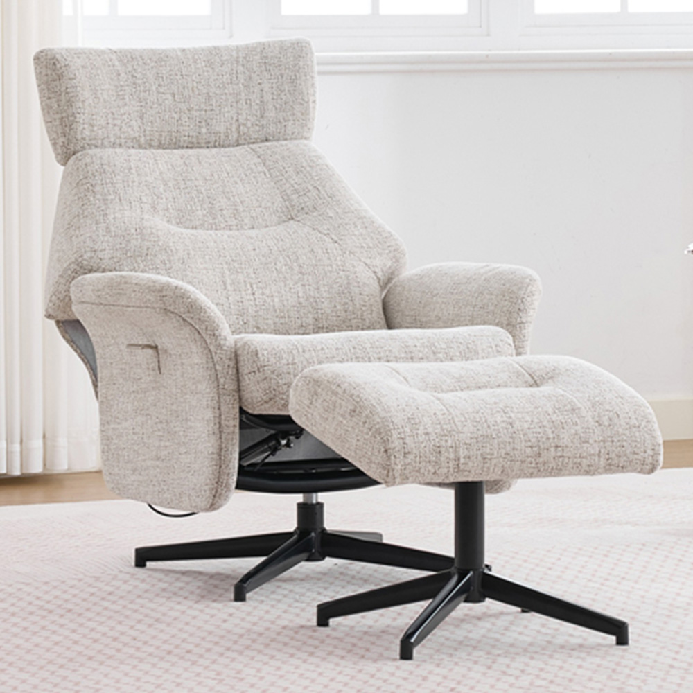 Queensbridge Beige Swivel Chair and Footstool Image 1