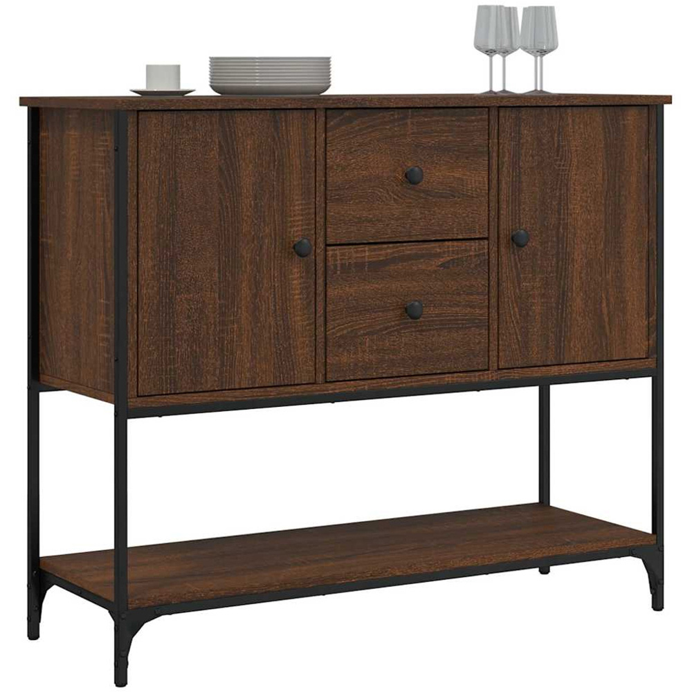 vidaXL 2 Door 2 Drawer Single Shelf Brown Oak Sideboard Image 3