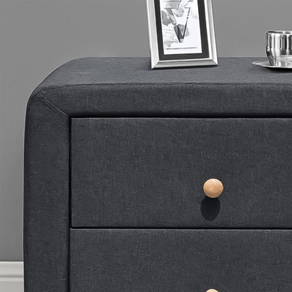 Brooklyn 2 Drawer Grey and Oak Linen Fabric Bedside Table Image 2