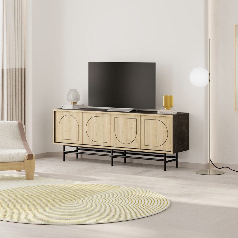 Decortie Joji 4 Door Moss Green and Oak Laser-Cut Design Modern Console Unit Image 5
