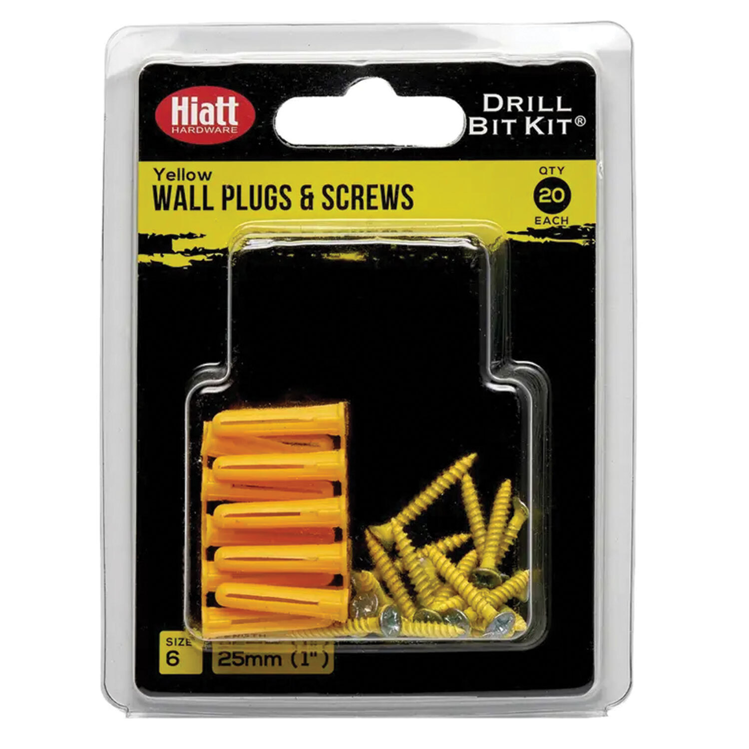 Hiatt 20 Piece 25mm Yellow Wall Plug and Screws Set Image
