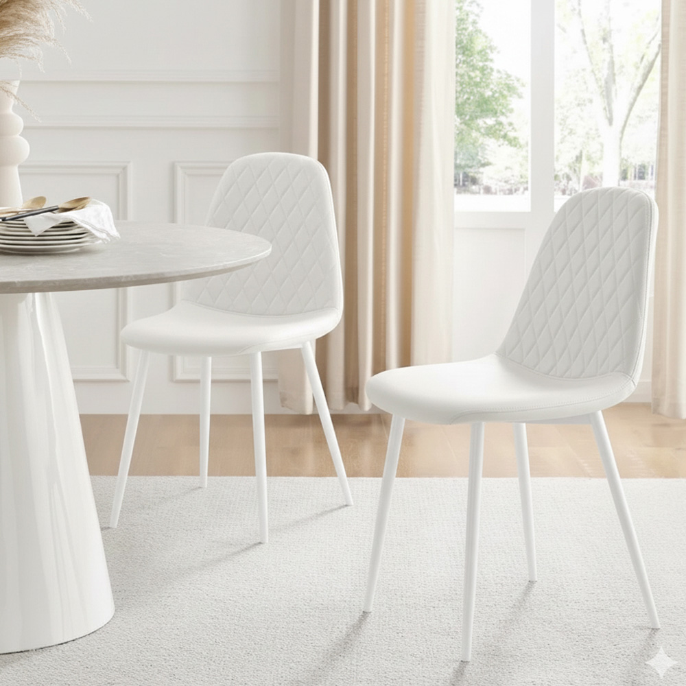 Kosy Koala 4 Seater Faux Leather Wooden Dining Set White Image 2