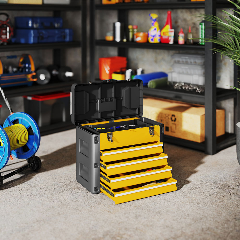 HOMCOM 4 Drawer Yellow Steel Toolbox Image 2