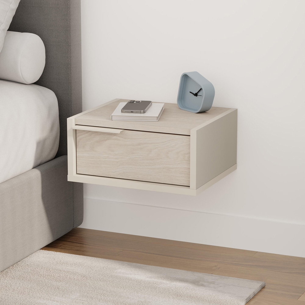 Decortie Eco Single Drawer Sandstone Wall Mounted Bedside Table Image 6