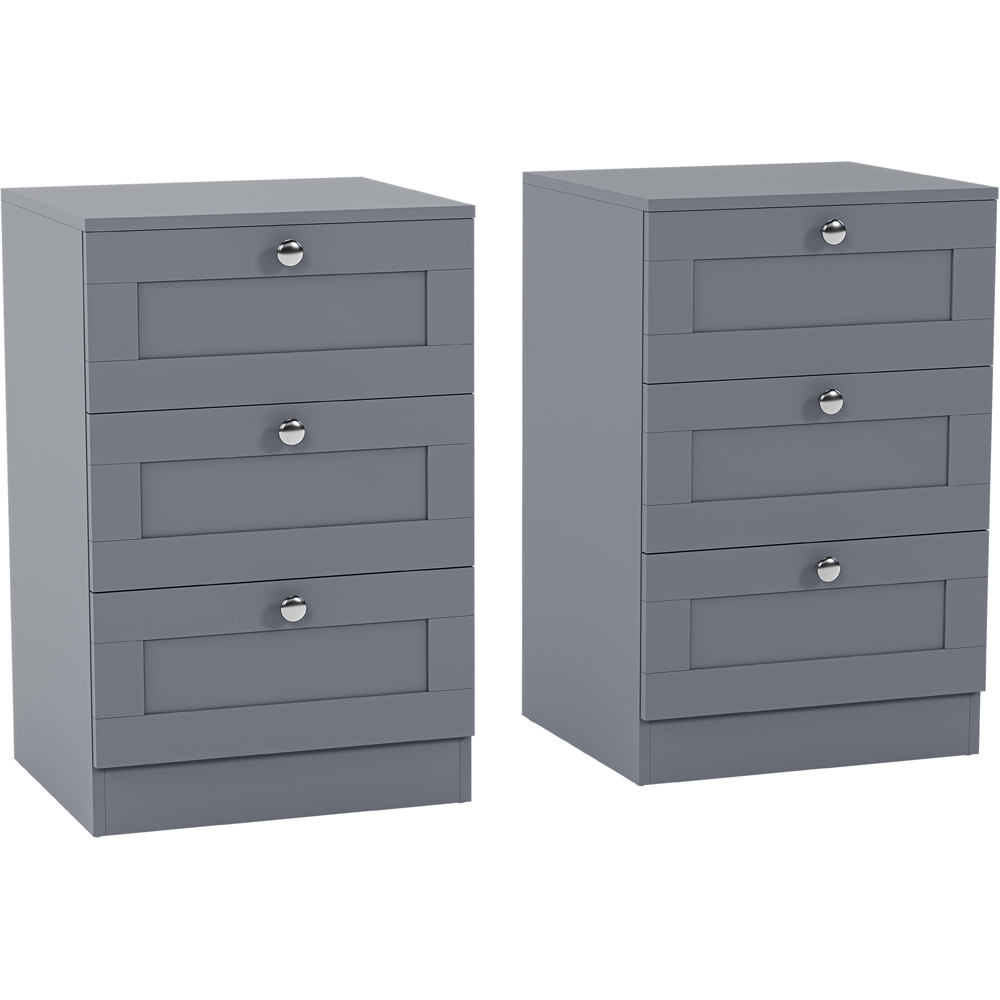 VIDA DESIGNS Altino 3 Drawer Grey Shaker-Style Bedside Chest Set of 2 Image 2