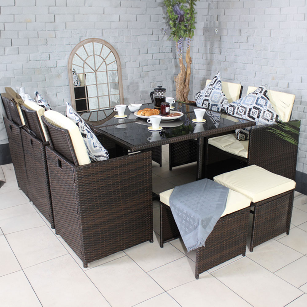 Royalcraft Cannes 8 Seater Cube Dining Set Brown Image 1