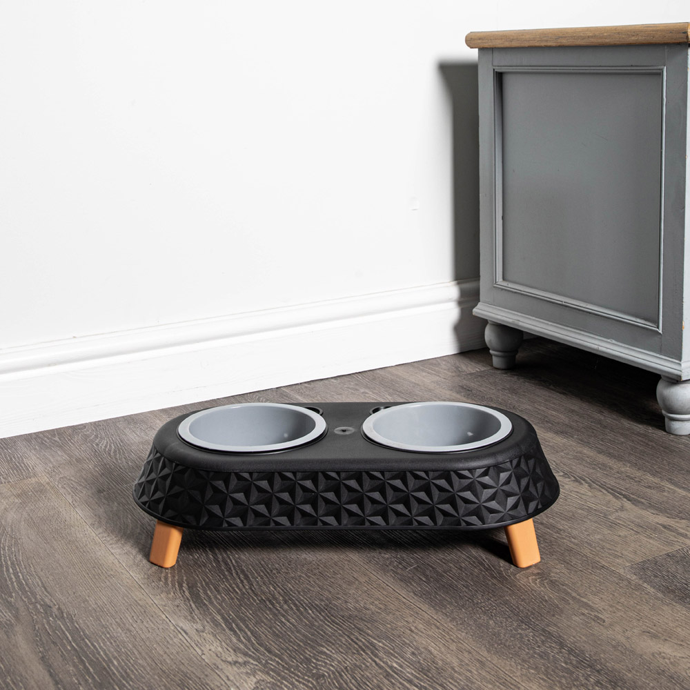 Samuel Alexander Black Plastic Raised Double Pet Bowl Feeding Station with Stand 16 x 9cm Image 3