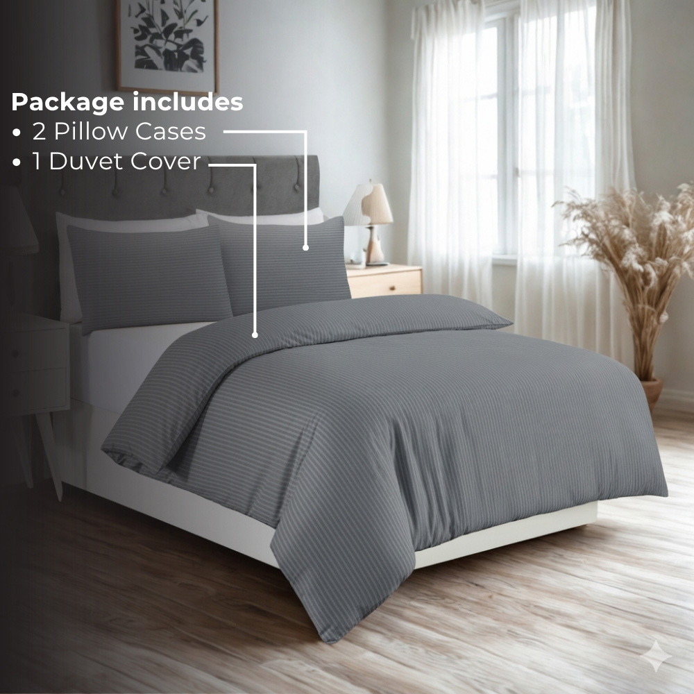 MHG Living Double Grey Striped Duvet Set Image 2