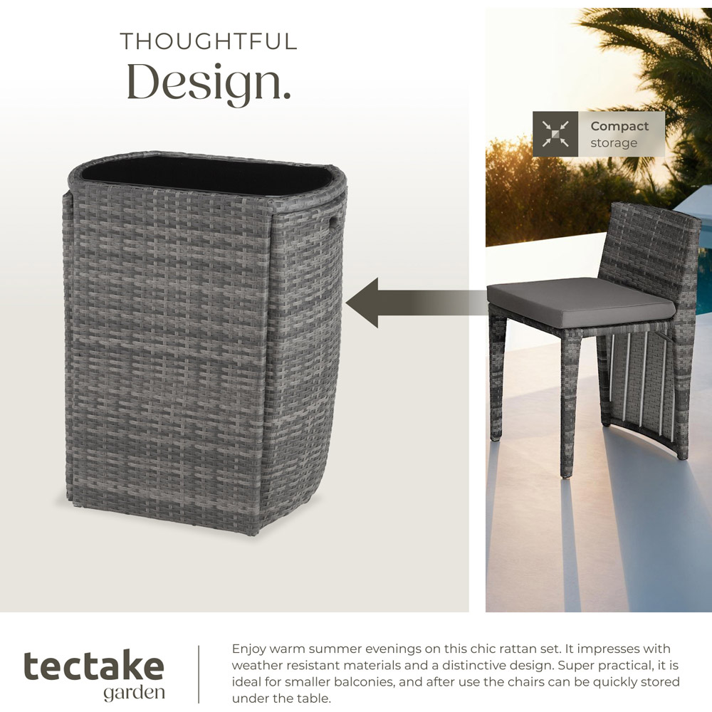 tectake Hamburg 2 Seater Rattan Garden Bistro Set Grey Image 4