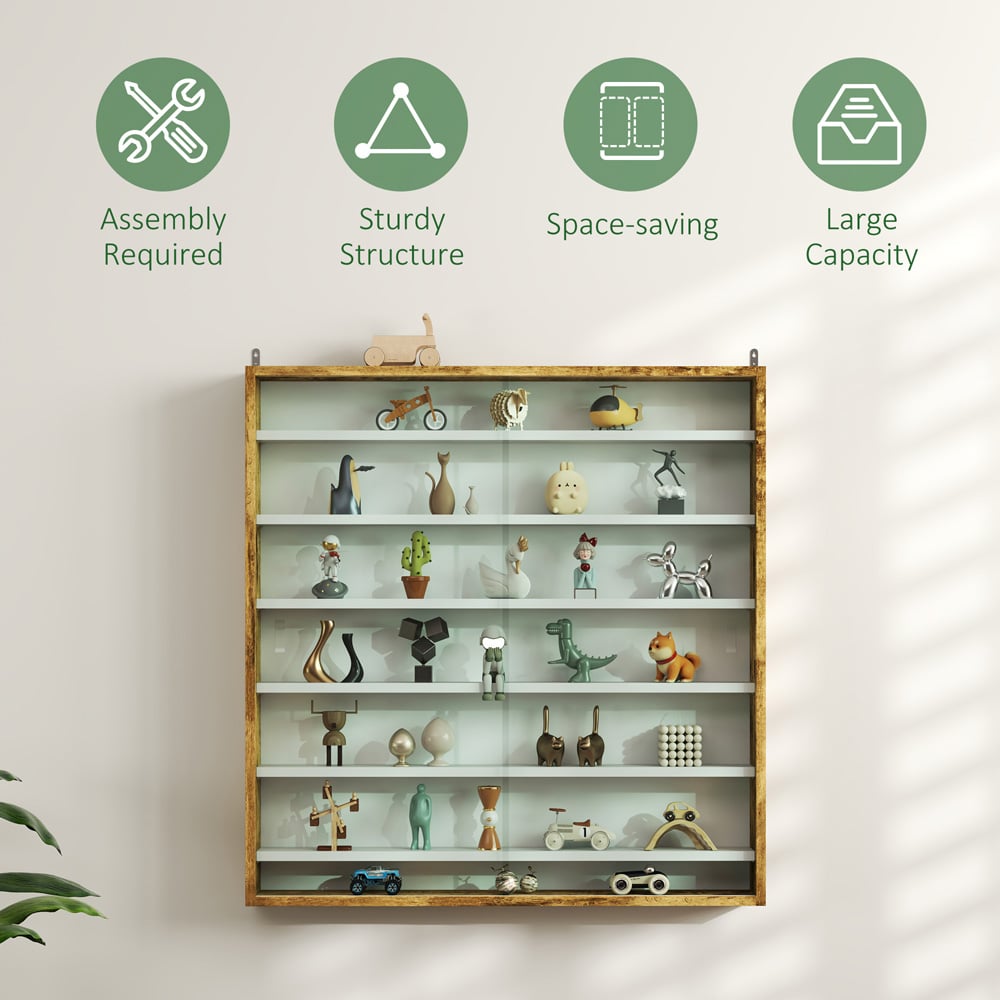 HOMCOM 7 Shelf Rustic Brown Wall Display Cabinet Image 6
