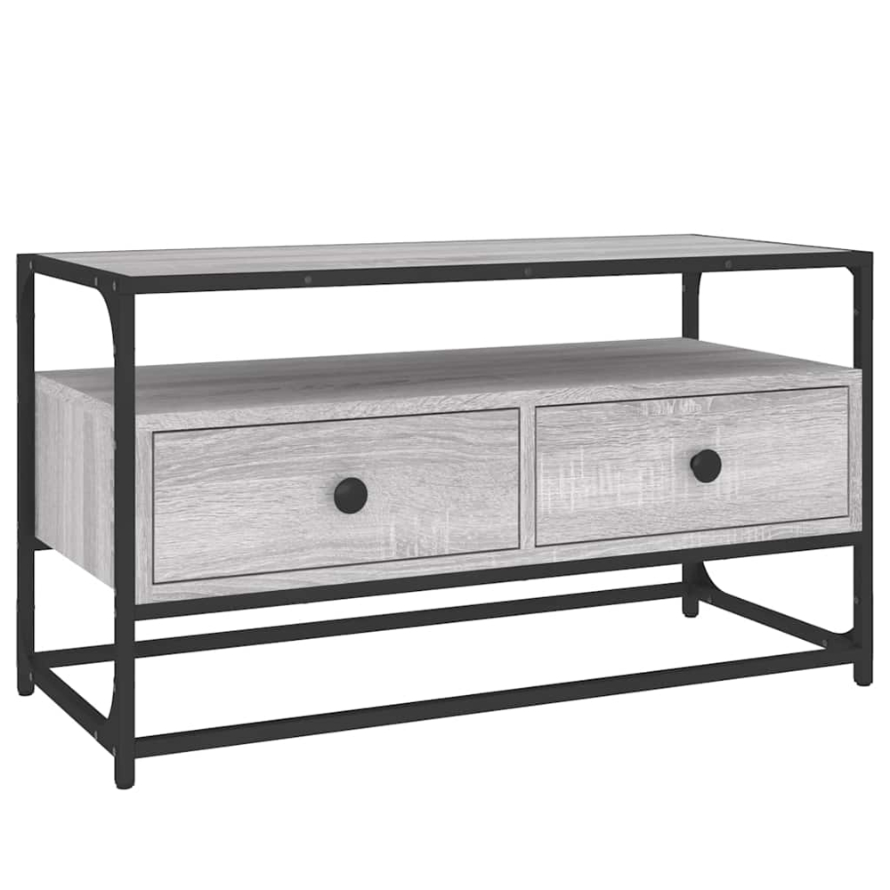 vidaXL 2 Drawer Single Shelf Grey Sonoma TV Cabinet Image 2