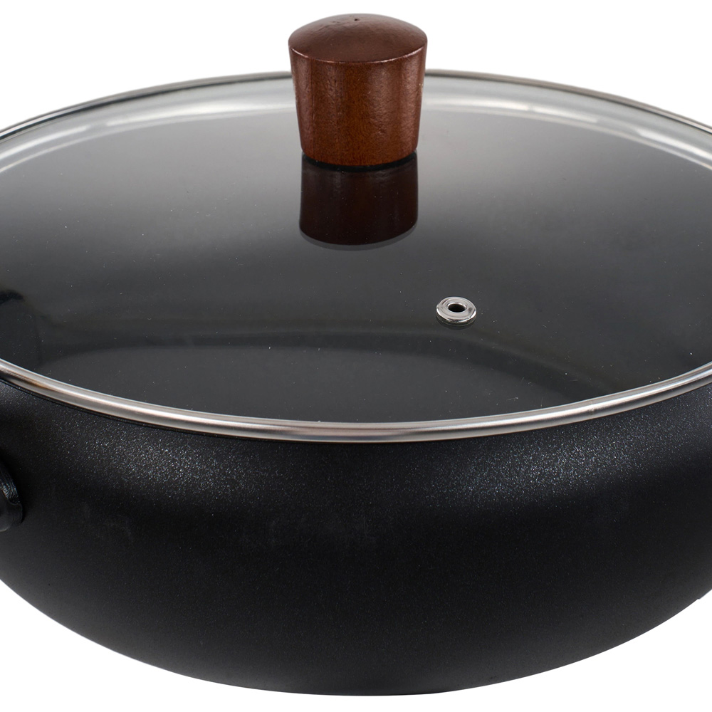 Living and Home 28cm Black Iron Deep Wok Pan with Glass Lid Image 4