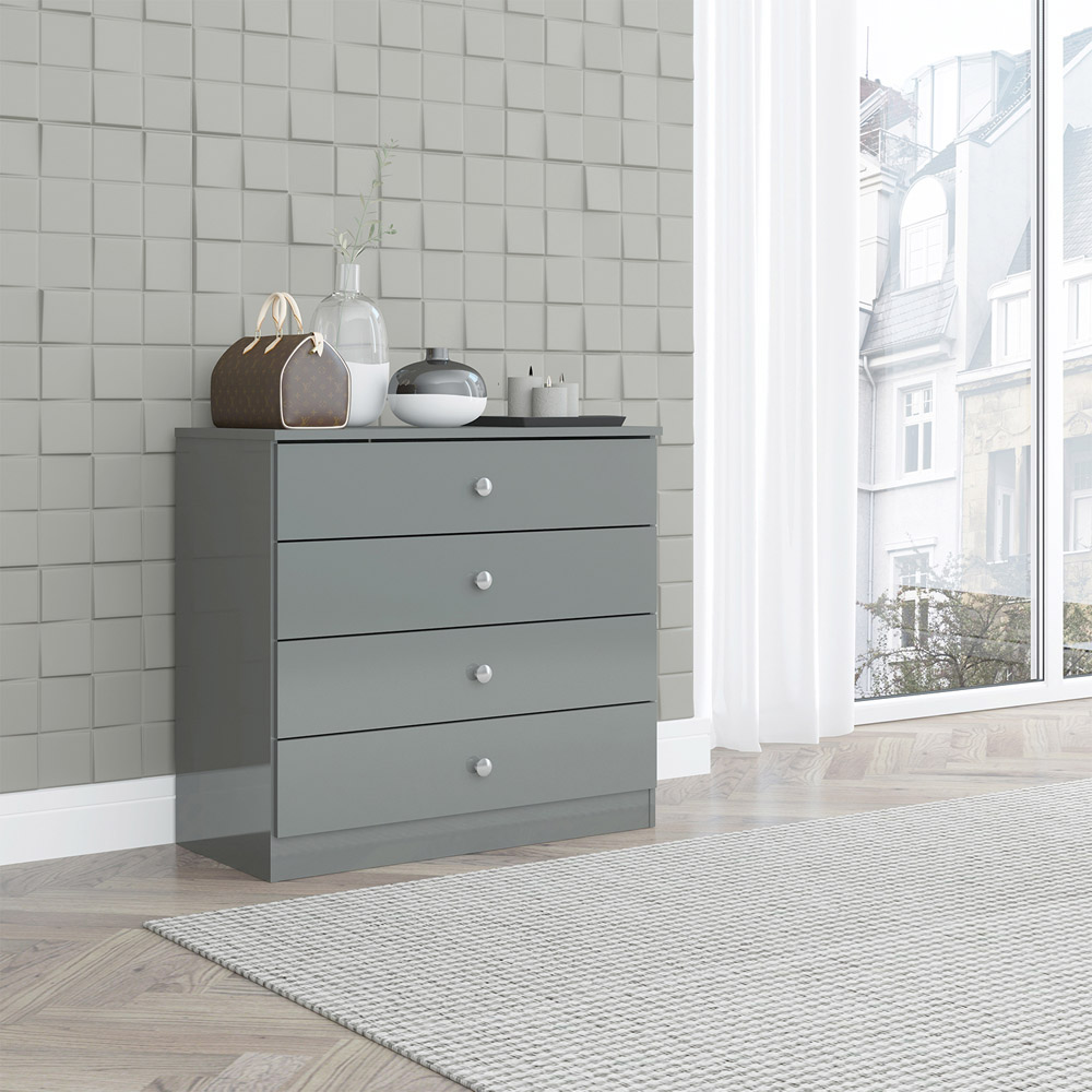 Seconique Denver 4 Drawer Grey Gloss Storage Chest Image 8