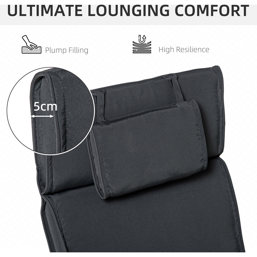 Outsunny Dark Grey Sun Lounger Cushion Replacement with Pillow 198 x 53cm Image 4