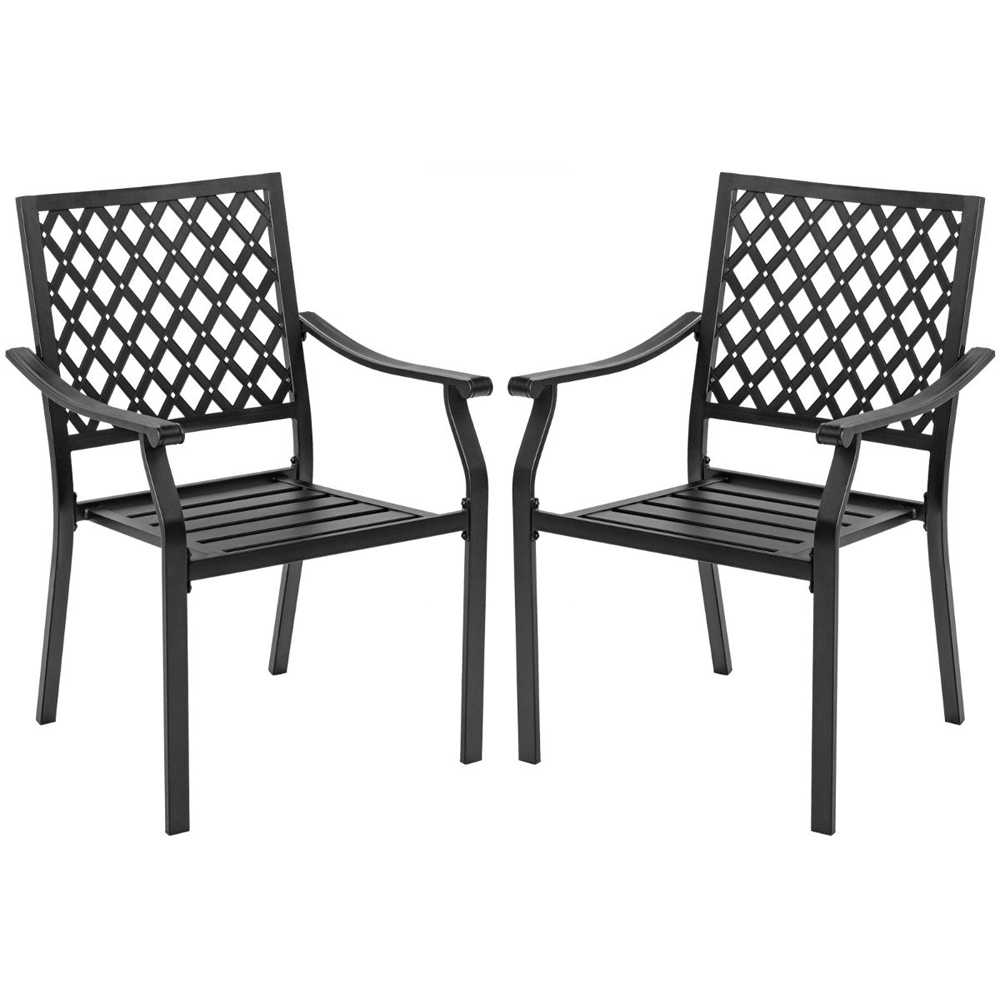 Costway Set of 2 Black Stackable Patio Dining Chair Image 2