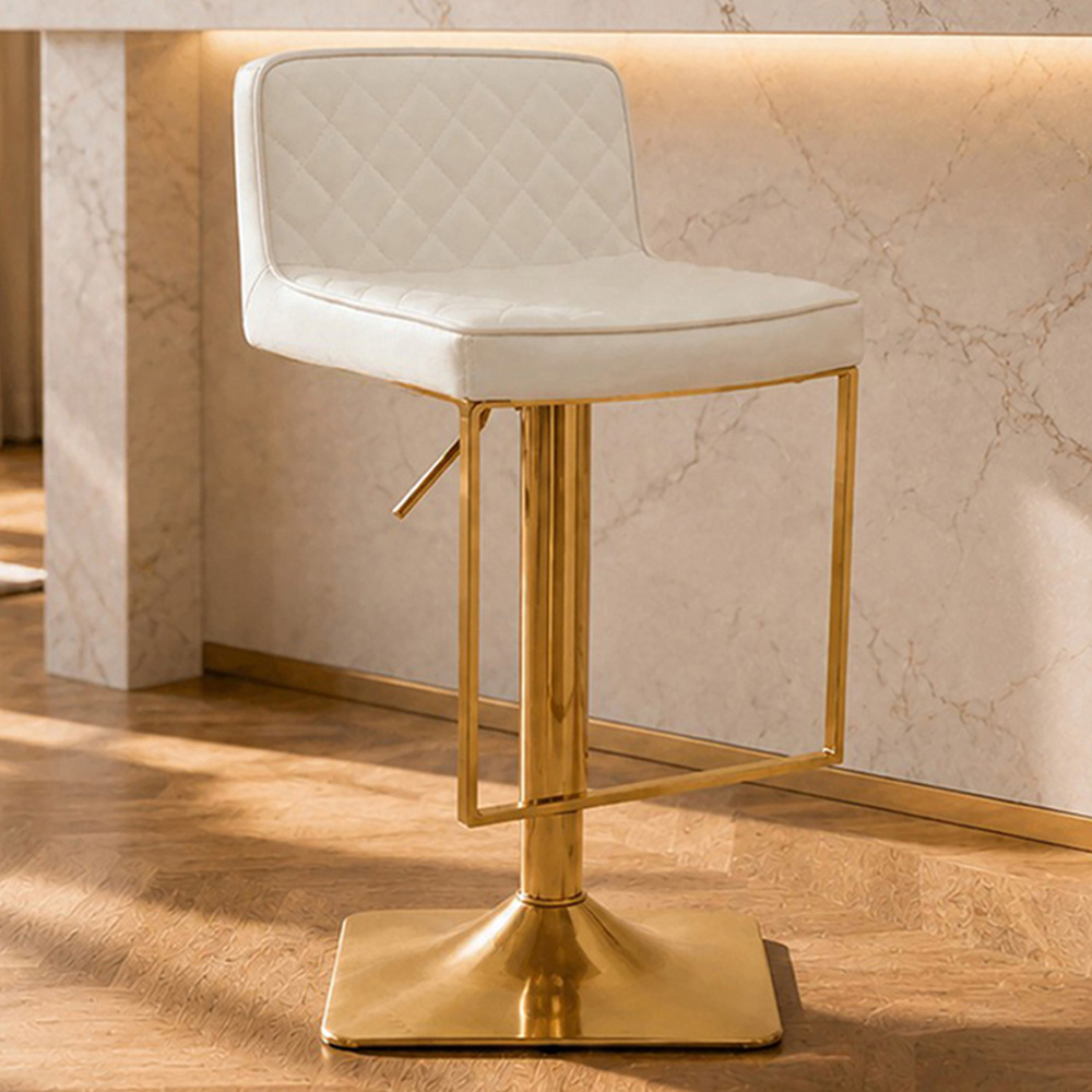 Premier Housewares Baina White and Gold Square Base Bar Stool Image 1