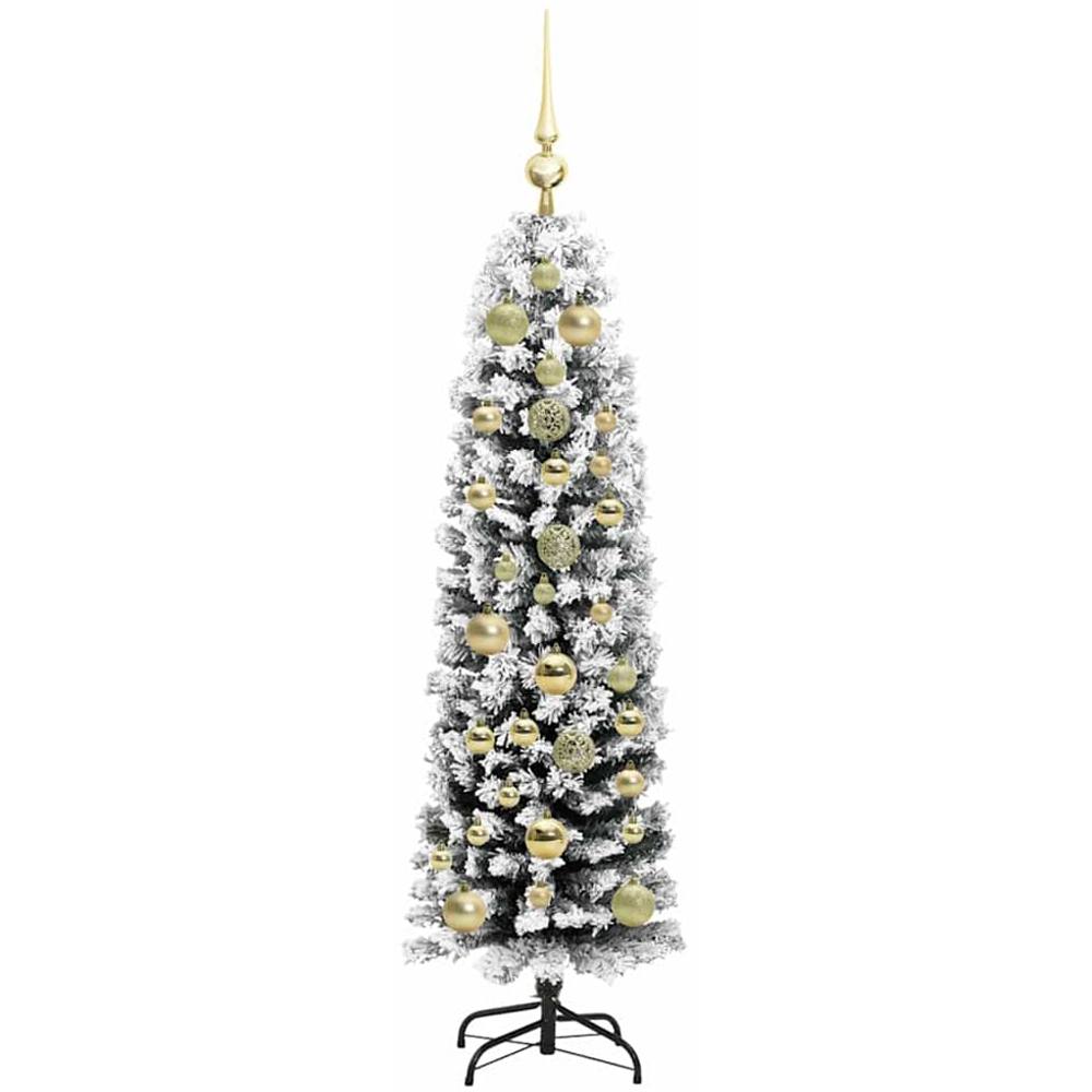 vidaXL Green Snow Flocked Artificial Christmas Tree with LEDs Gold Decoration Ornaments 5ft Image 4