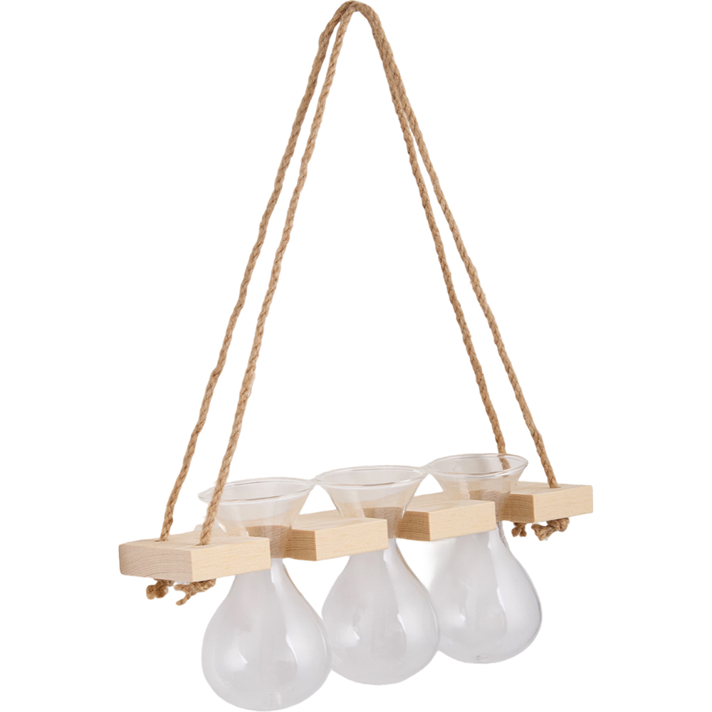 Living and Home 3 Vase Natural Wood Wall Mounted Plant Propagation Station Image 4