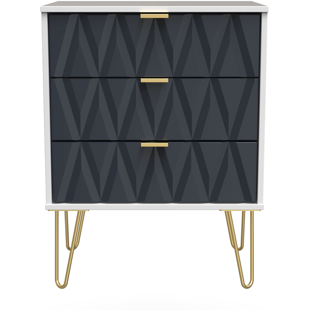 Crowndale Diamond 3 Drawer Indigo Matt and White Midi Chest of Drawers Ready Assembled Image 6